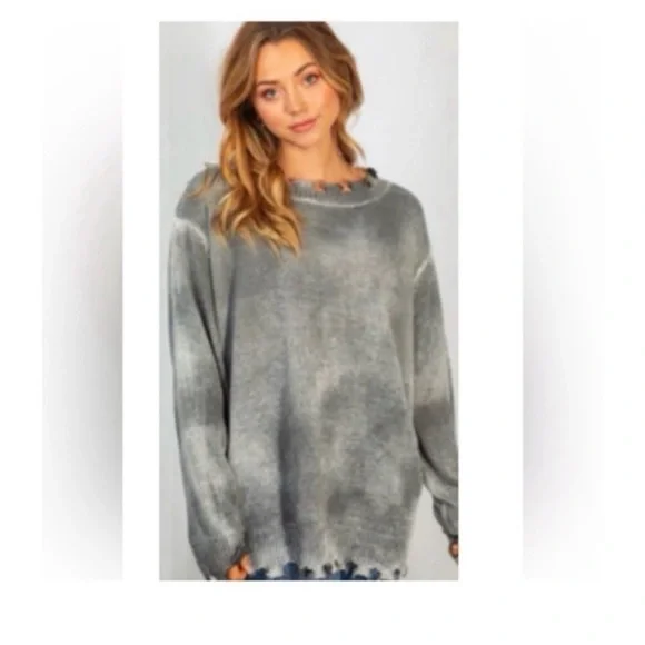WHITE BIRCH Grey Distressed Sweater - Picture 3 of 7
